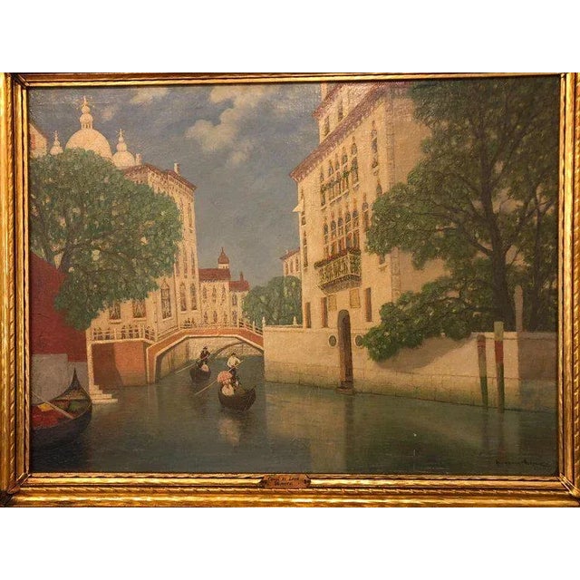 American Gulbrand Sether Signed Norwegian American Oil on Canvas of a Venice Canal For Sale - Image 3 of 12