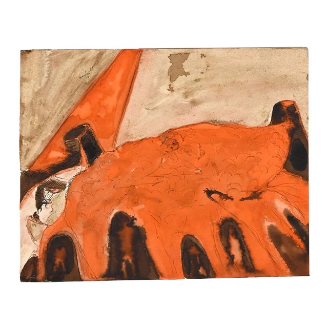 Jean Demelier, Figures In A Concert Hall, Ink and Watercolor, 20th Century For Sale