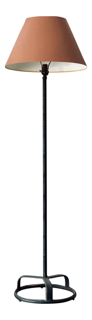 1950s Modern Jacques Adnet Floorlamp in Original Green Leather