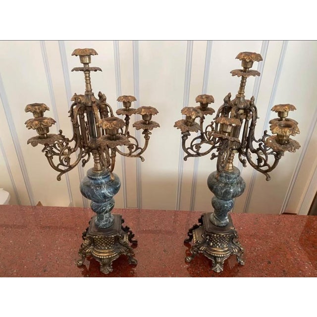 Baroque Marble Mantle Clock & (2) Candelabras Set￼ For Sale - Image 3 of 4