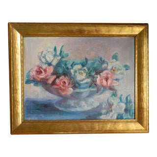1930's American Impressionist Still Life Painting of Flowers in a Bowl, Signed For Sale