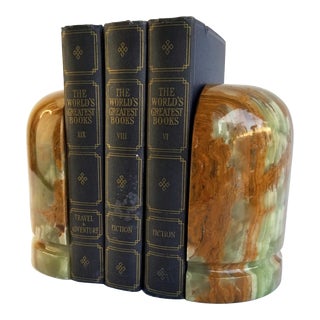 Yellow Gold Vintage Banded Polished Agate Bookends - a Pair For Sale
