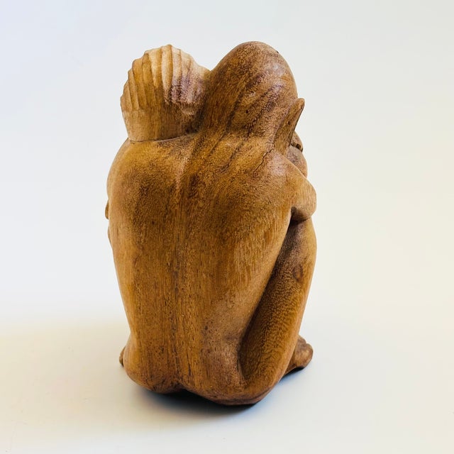Late 20th Century Vintage Folk Art Embracing Couple Carved Wood Sculpture For Sale - Image 5 of 13