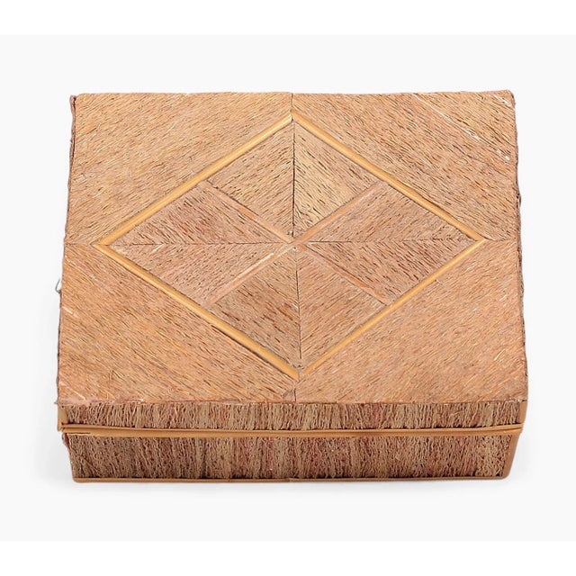 Mid-20th Century Wooden Rectangular Decorative Box Covered in Straw With a Padded Interior, Scandinavia For Sale - Image 6 of 11