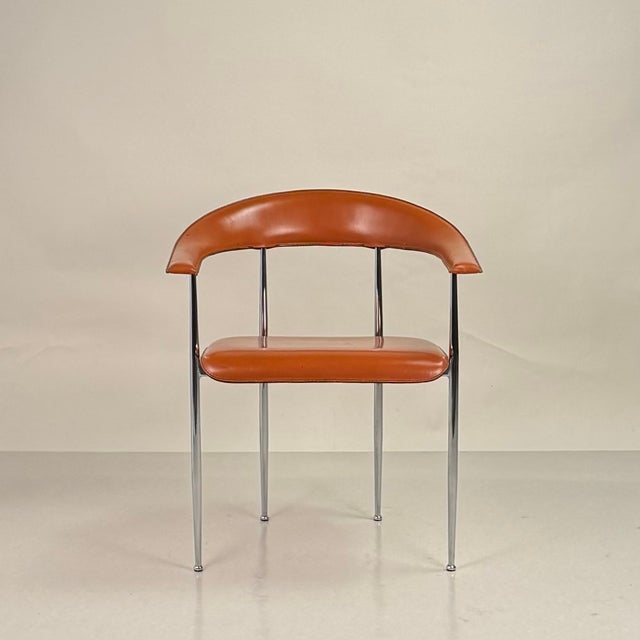 Orange Pair of Vintage Cognac Leather P40 Chairs by Vegni & Gualtierotti for Fasem For Sale - Image 8 of 12