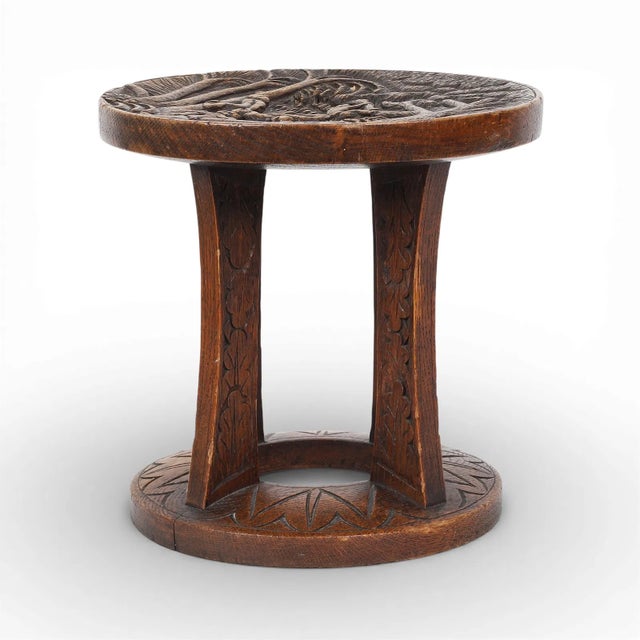 1920s Dutch Colonial Indonesian Wooden Stool Table With Monkeys For Sale - Image 5 of 7