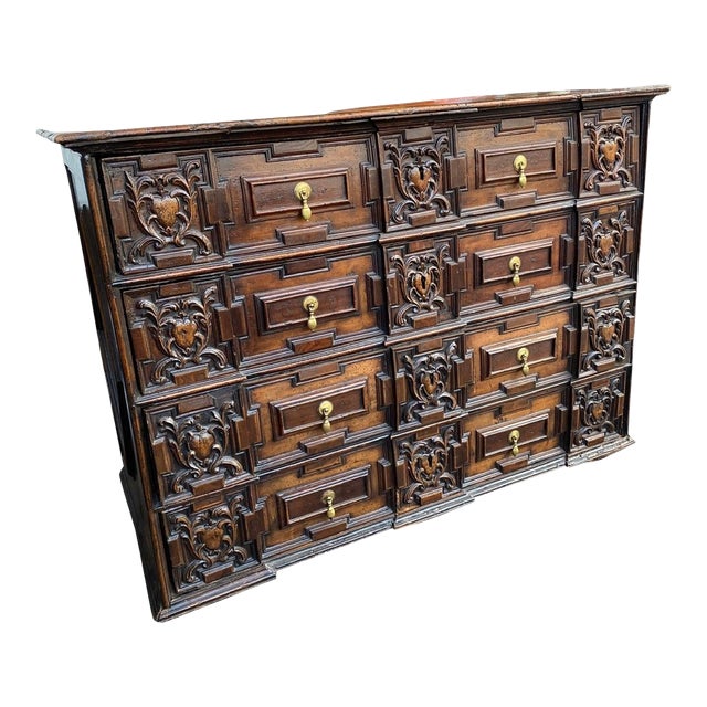 English 18th C Oak Marriage Chest For Sale