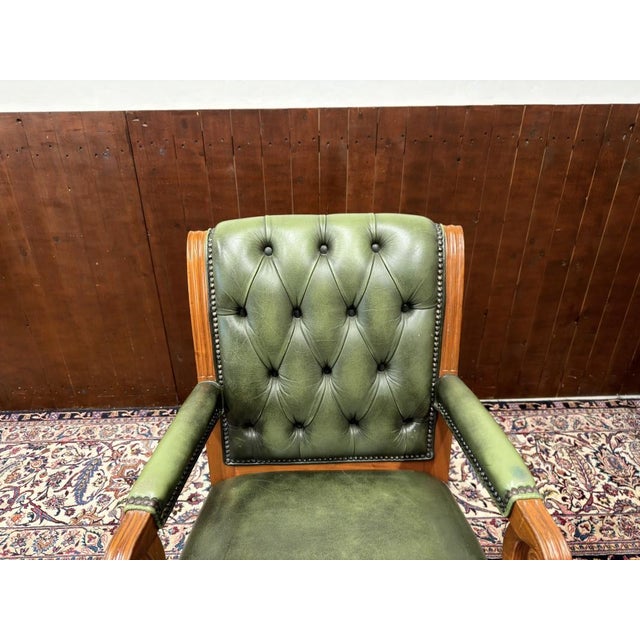 Green English Chesterfield Office Chair For Sale - Image 5 of 8