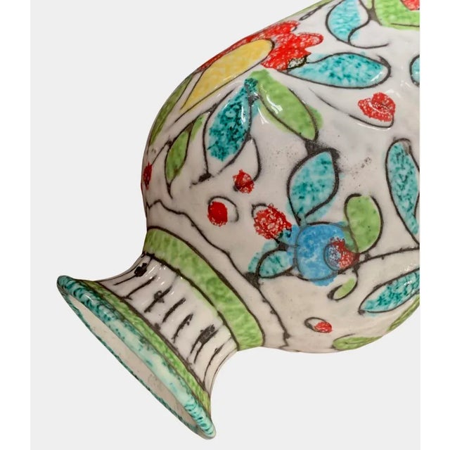 Kelly Green Mid Century Majolica Attributed to Fratelli Fanciullacci Sgraffito Italian Pottery Vase For Sale - Image 8 of 11