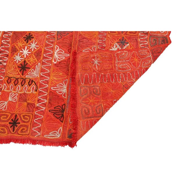 Mid 20th Century Mid 20th Century Orange Embroidered Arabi Kilim Rug For Sale - Image 5 of 7