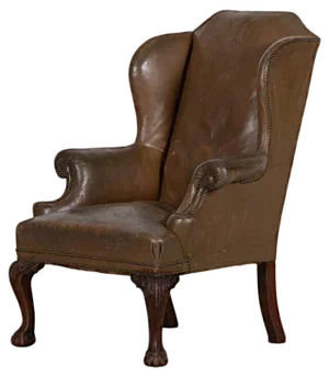 19th Century English Olive Leather & Mahogany Wingback Armchair