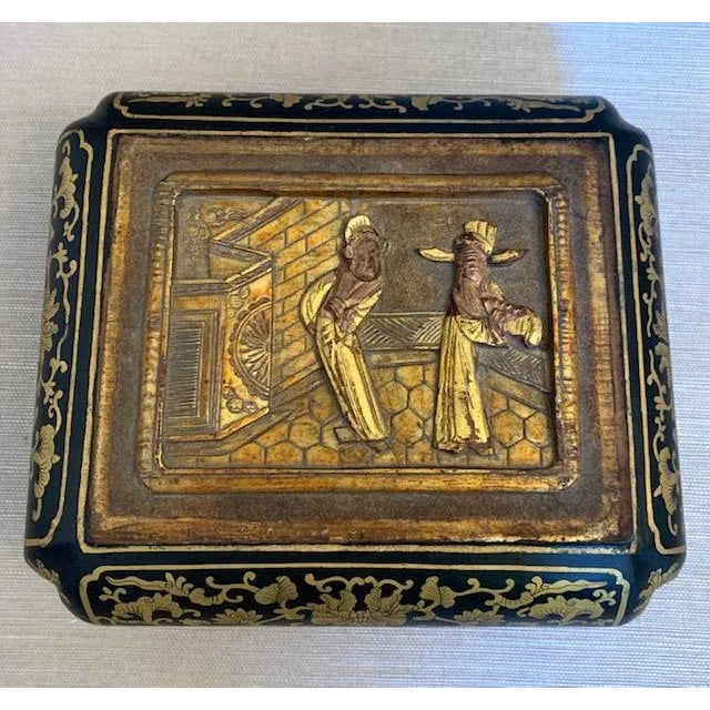 Wood Chinoiserie Papier Mache Carved Large Box For Sale - Image 7 of 12