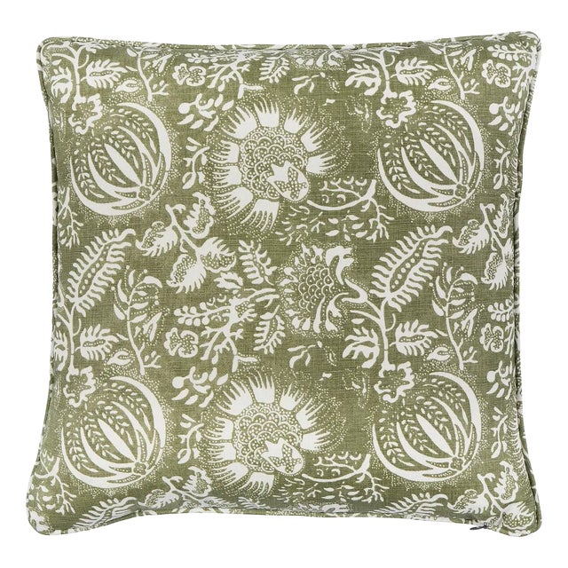 Schumacher Pomegranate Print 20" Pillow In Olive For Sale