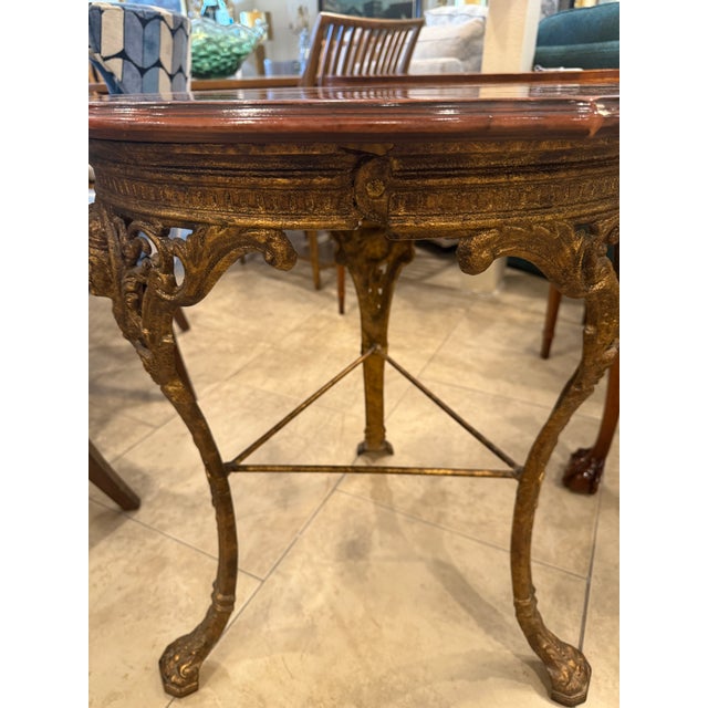 Late 19th Century Gilt Cast Iron Table With Marquetry Top For Sale - Image 4 of 11