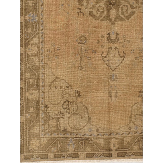 Turkish Vintage Circa 1950 Brown Turkish Oushak Area Rug , 4ft 5in X 8ft 7in For Sale - Image 3 of 8