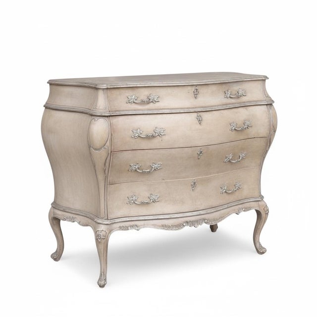 This is a lovely French Louis XV style painted commode with the original painted finish in a combination of a blush pink...