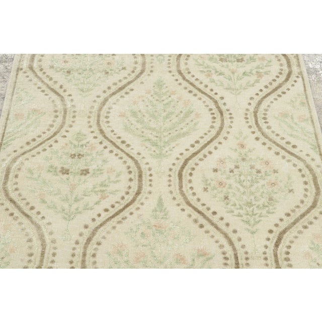 Rug & Kilim Contemporary Block Print Floral Natural Silk Square Rug by Rug & Kilim, India For Sale - Image 4 of 8