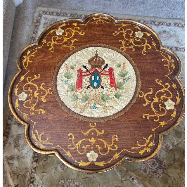 French Mid 20th Century Louis XV Style Marquetry and Gilt Side Table For Sale - Image 3 of 12