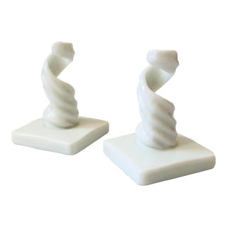 Milk Glass Spiral Candle Holders - Set of 2 For Sale