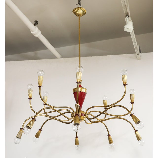1950's Modern Large 18 Arm Brass Italian Chandelier By Lumi For Sale In New York - Image 6 of 12