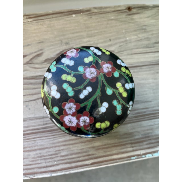 Chinoiserie Antique Chinese Cloisonné Tea/Tobacco Canister in a Delicate Floral Pattern For Sale - Image 3 of 7