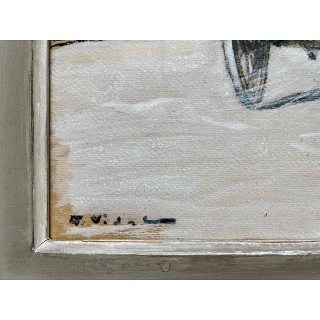 Gustave Vidal, The Caravans, Charcoal and Poster Paint on Panel, 20th Century, Framed For Sale - Image 4 of 6