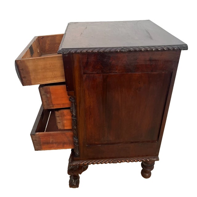 Antique English Victorian Large Nightstand Chest of Drawers Carved Mahogany For Sale - Image 4 of 11