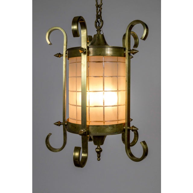1920s Scroll & Spike Cylindrical Beveled Glass Lantern For Sale - Image 5 of 13