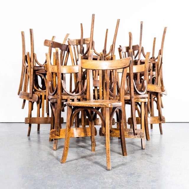 Wood Bistro Square Edge Bentwood Dining Chairs, 1950s, Set of 4 For Sale - Image 7 of 10