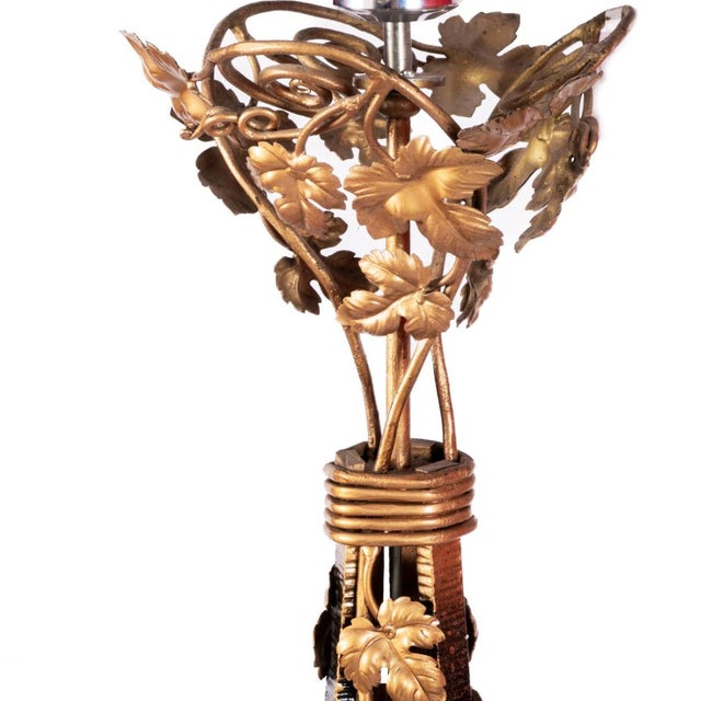 Metal French Ecole de Nancy Wrought Metal Floor Lamp with Gilded Ivy, 1900s For Sale - Image 7 of 8