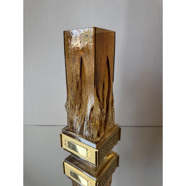 Amber Liekki Glass Vase with 24-Carat Gilded Collar by Eino Wänni for Kumela, Finland, 1970s For Sale - Image 13 of 16