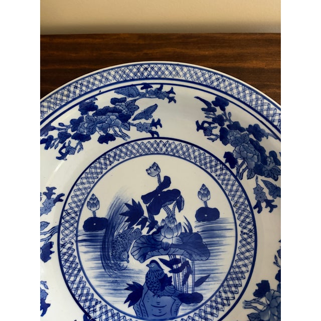 Late 20th Century Late 20th Century Chinoiserie Blue and White Porcelain Large Decorative Bowl For Sale - Image 5 of 9