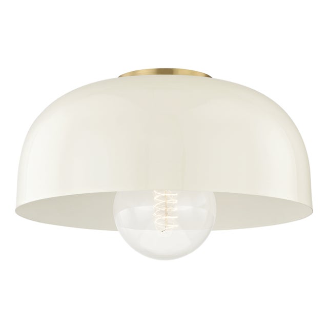 Mitzi Avery 14 in. 1 Light Flush Mount in Aged Brass and Cream Finish For Sale