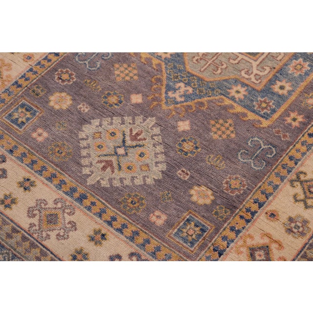 Southwestern Kazak Rustic Light Gray/Light Blue Wool Rug - 3'10''x5'10'' For Sale - Image 4 of 10
