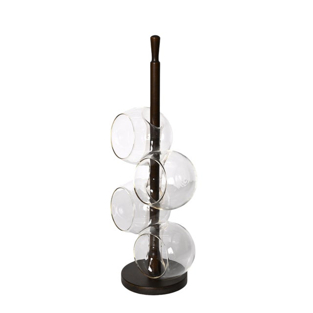 1970s Mid-Century Italian Blown Drinking Glasses and Walnut Wood Holder, 1970s, Set of 5 For Sale - Image 5 of 18