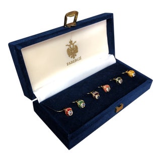 Fabergé Egg Wine Glass Charms in Velvet Presentation Case - Set of 6 For Sale