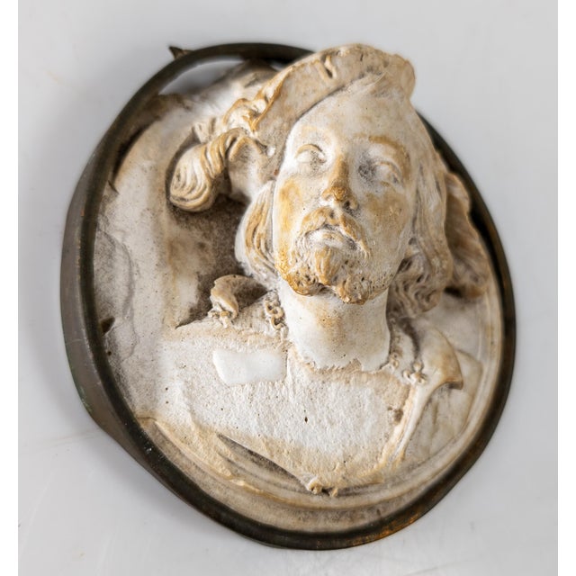 French 19th Century French Renaissance Revival Distressed Plaster Medallion of a Male Figure For Sale - Image 3 of 10
