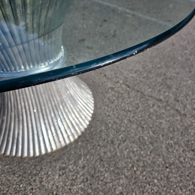 Chrome Vintage Italian Postmodern Sculptural Fluted Silver Pedestal Dining Table With Glass Top, Circa 1980s–1990s For Sale - Image 8 of 8