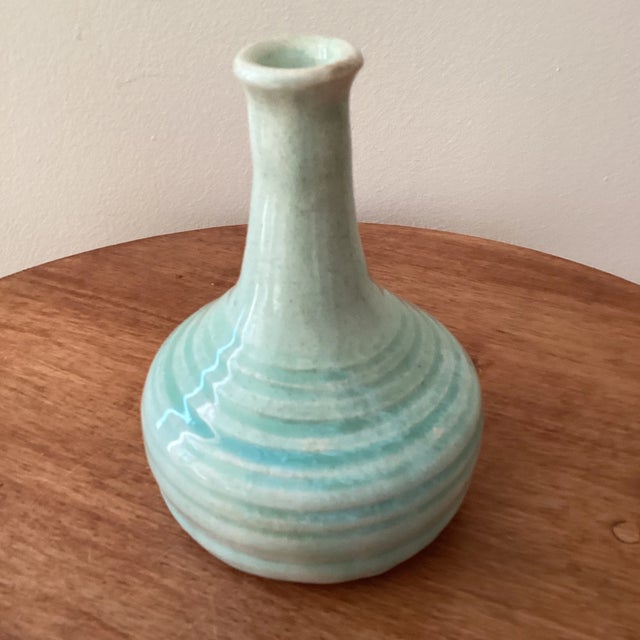 Antique Light Blue Glazed Ceramic Spirals Pattern Vase For Sale - Image 12 of 13