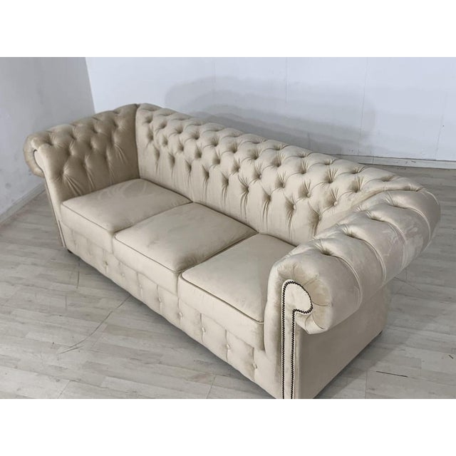 Paint Chesterfield Three-Seater Sofa in Beige For Sale - Image 7 of 9