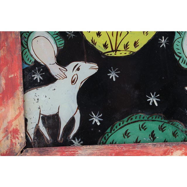 Black 18th Century, Divine Shepherdess or Divina Pastora, Reverse Painting on Glass, Spanish For Sale - Image 8 of 10