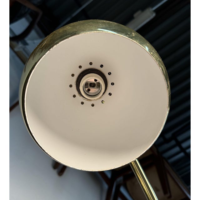 Mid-Century Modern 3 Swing Arm Gold Globe Arched Floor Lamp For Sale In New York - Image 6 of 9