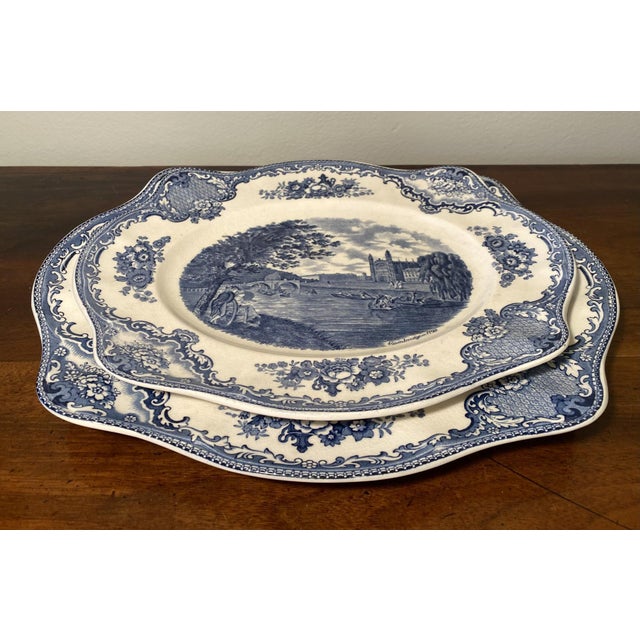 Beautiful pair of Johnson Bros. England Old Britain Castles Blue oval serving platters. This pattern was made from 1930...