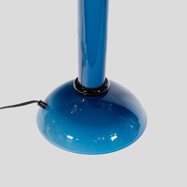 1960s Vintage Murano Blue Glass and Brass Shade Table Lamp, 1960s For Sale - Image 5 of 11