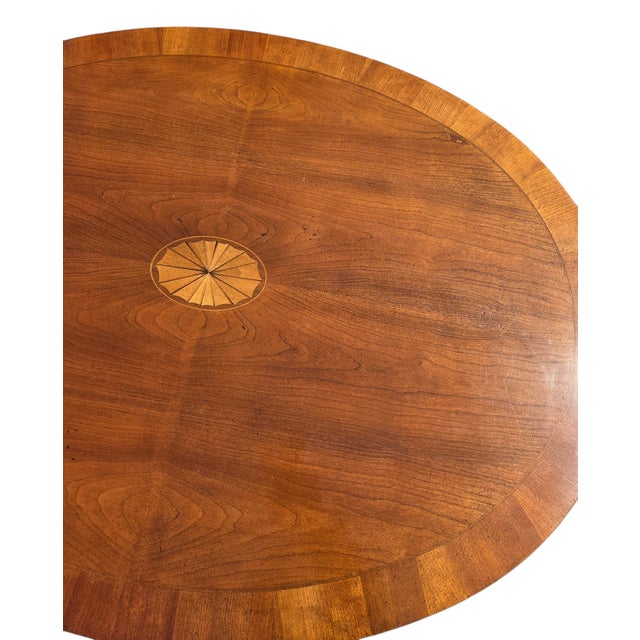 Brown 1980s Hekman Copley Place Mahogany and Yew Inlaid Oval Coffee Table For Sale - Image 8 of 14