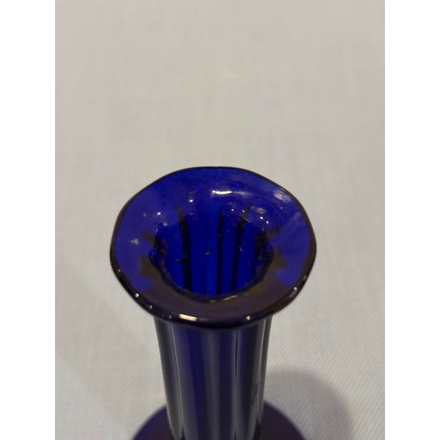Blue Pair of Antique Cobalt Blue Glass Candlesticks, Fluted Column Form For Sale - Image 8 of 10