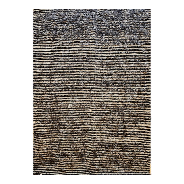 Vintage Turkish Tulu Rug, Handwoven, Shaggy Wool Pile, Stripe Design, 4' x 6' For Sale
