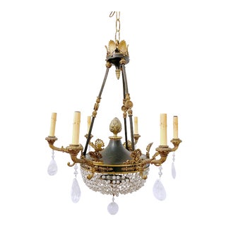 Vintage Early 20th Century Neoclassical Black and Brass Decorative Chandelier For Sale