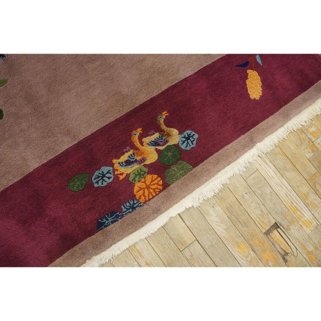 1920s 1920s Mauve Open Field Floral Antique Chinese Art Deco Rug by Nichols Workshop For Sale - Image 5 of 11