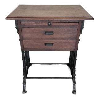 19th Century Gothic Cast Iron & Walnut Industrial Work Table Stand For Sale